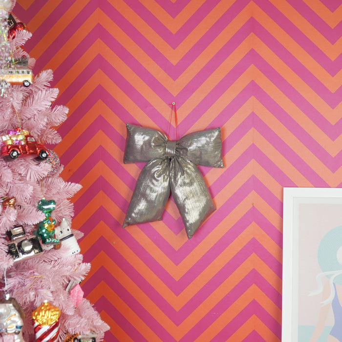 Kerst Decoratie - Strik - Zwart/Goud - Stof - 32x40cm