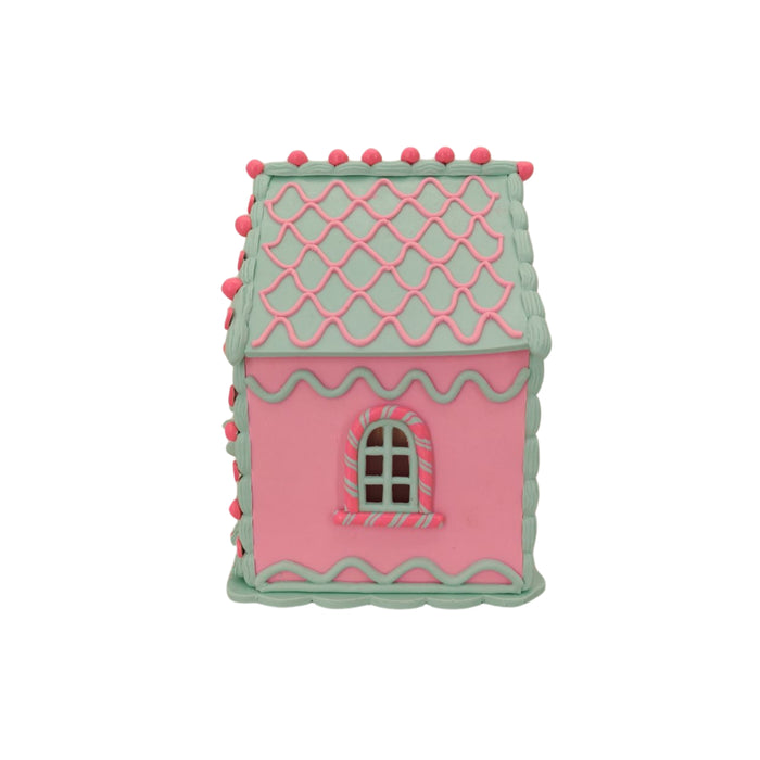 Kerst Decoratie -Led Lamp Snoephuis - Klei - Roze/Mint - 13x18,5 cm