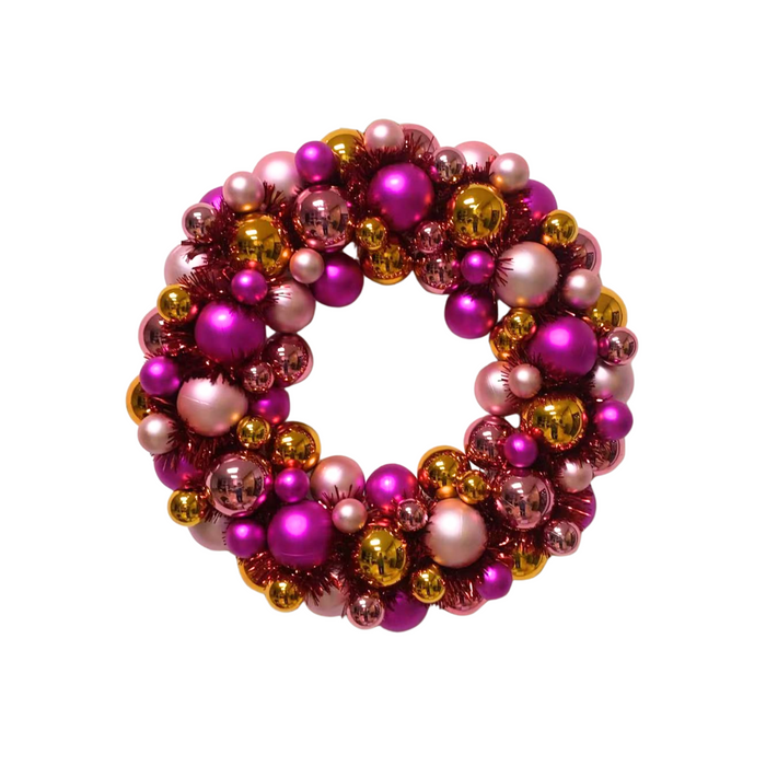 Kerstversiering -  Kerst Krans Kerstballen -  Kunststof - Roze/Oranje - 34x10 cm