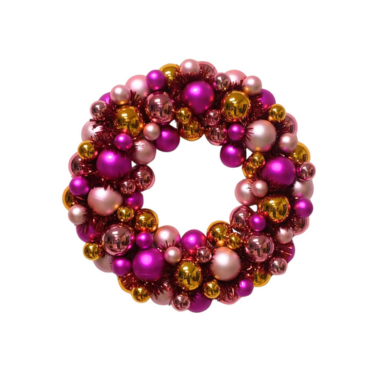 Kerstversiering -  Kerst Krans Kerstballen -  Kunststof - Roze/Oranje - 34x10 cm