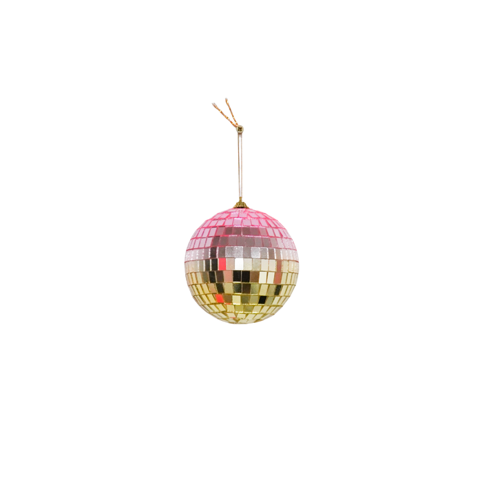Kerstversiering -  Kersthanger - Discobal - Foam - Roze/Goud - 8x8x8cm