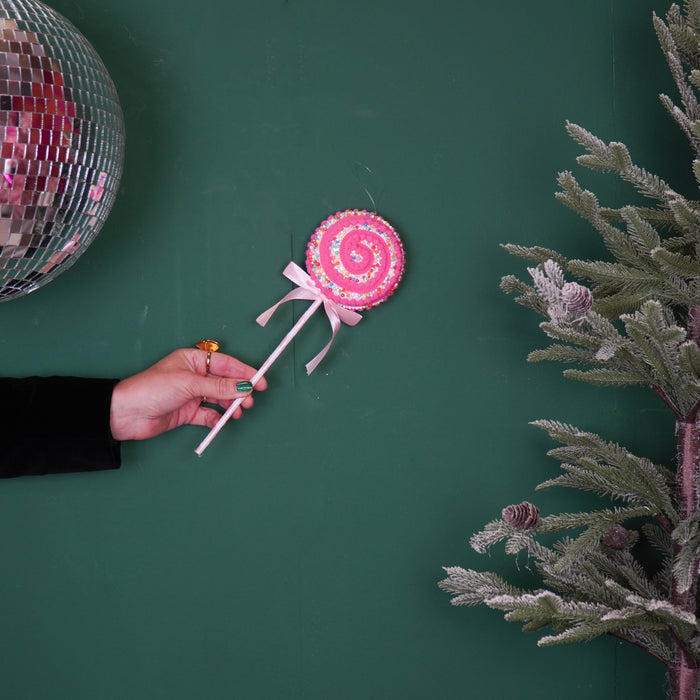 Kerstversiering - Lolly - Roze/Geel -  Foam -  10x29cm