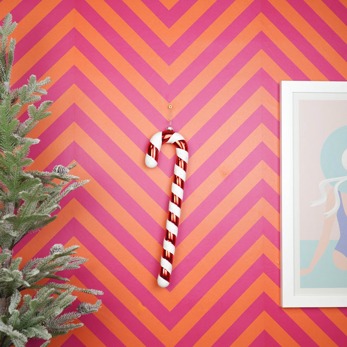 Kerstversiering -  Zuurstok -  Kunststof -  Rood/ Wit - 11x3x42 cm