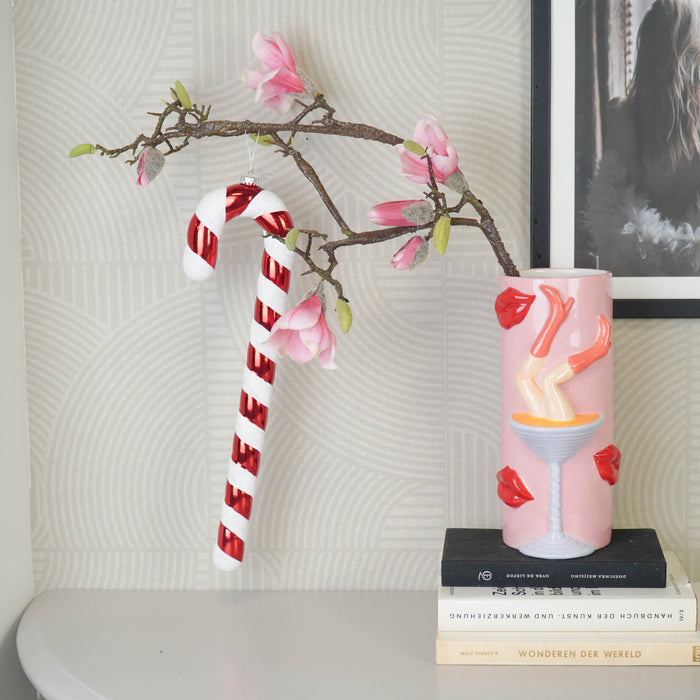 Kerstversiering -  Zuurstok -  Kunststof -  Rood/ Wit - 11x3x42 cm