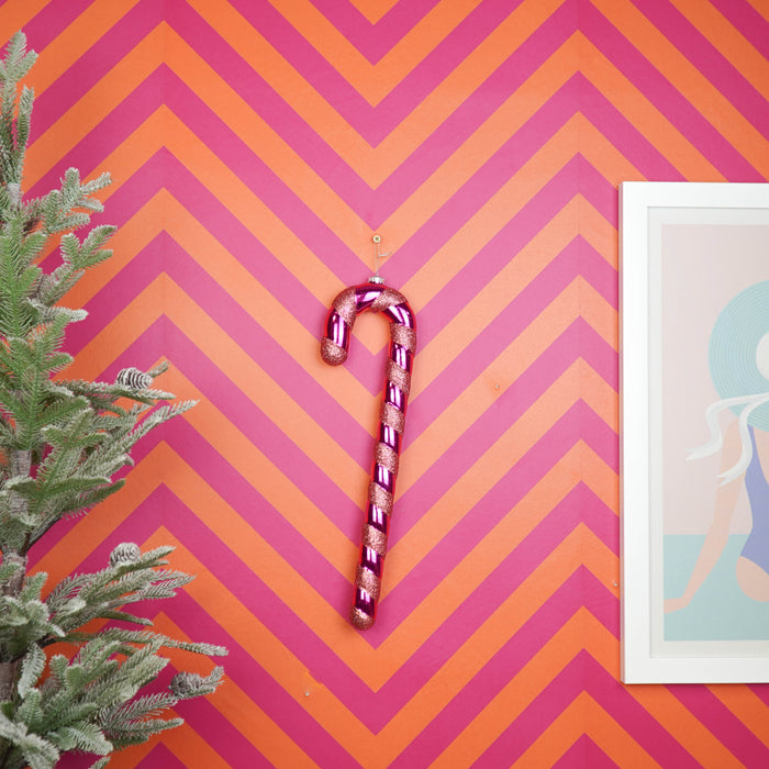 Kerstversiering -  Zuurstok -  Kunststof -  Roze/Rood  - 11x3x42 cm