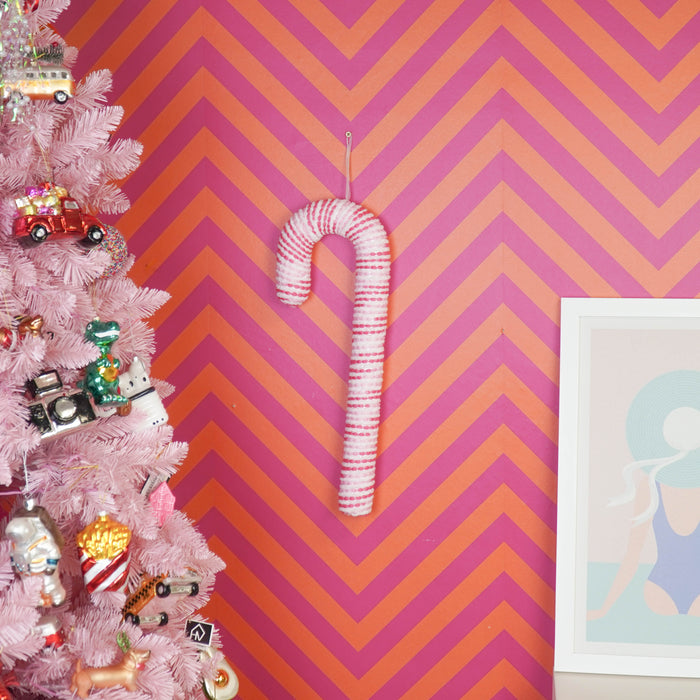Kerstversiering - Zuurstok - Roze/ Wit -  Foam -  52 cm