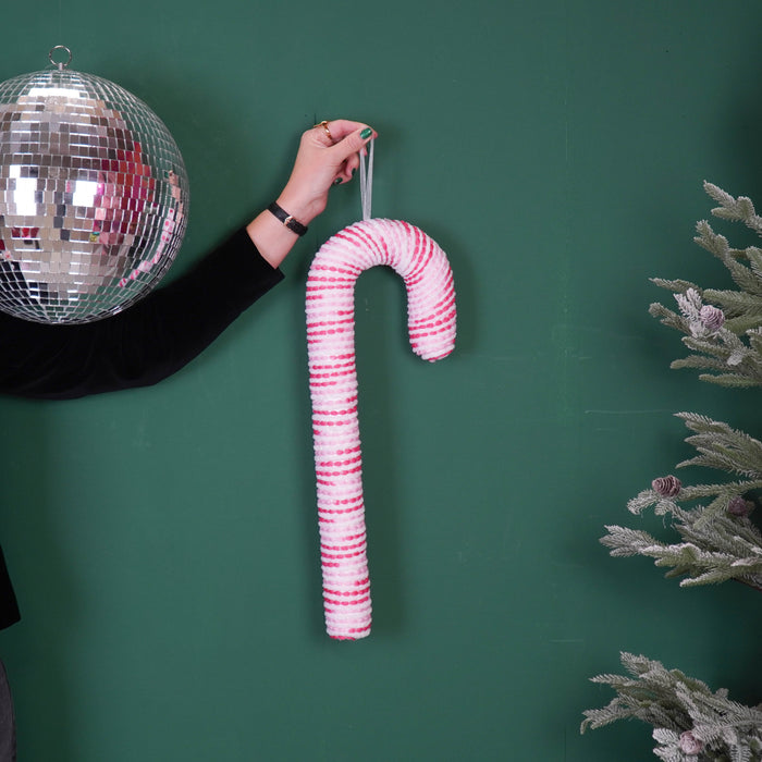 Kerstversiering - Zuurstok - Roze/ Wit -  Foam -  52 cm