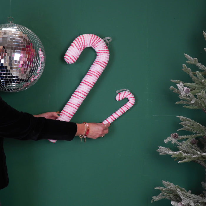 Kerstversiering - Zuurstok - Roze/ Wit -  Foam -  52 cm