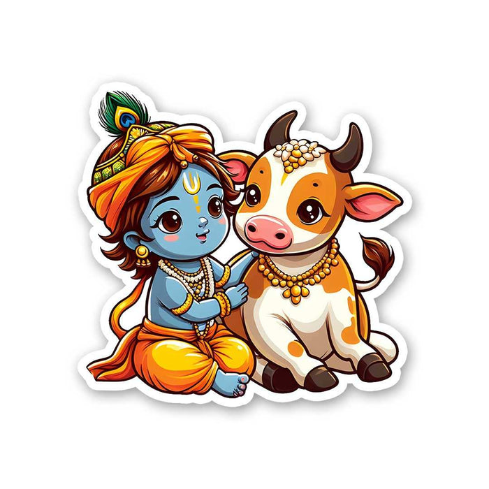 Krishna And Cow Sticker - Stickers | STICK IT UP