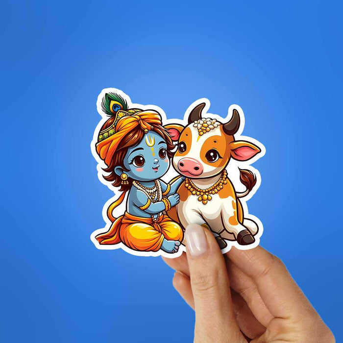 Krishna And Cow Sticker - Stickers | STICK IT UP