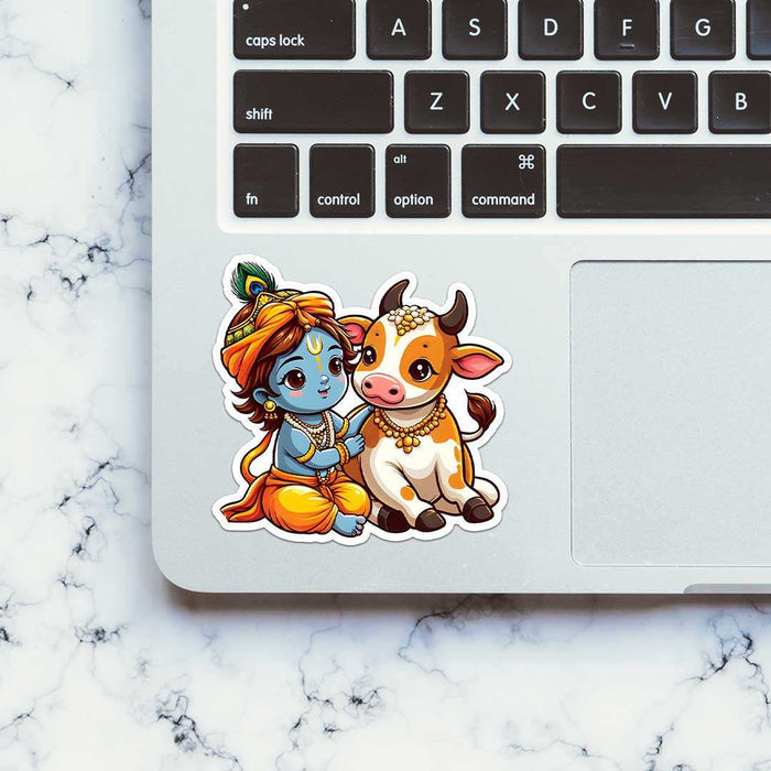 Krishna And Cow Sticker - Stickers | STICK IT UP