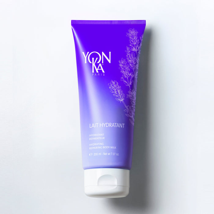 Lait Hydratant Detox 200 ml bottle with milky lotion and Yon-Ka Paris label listing sweet almond and grapeseed oils