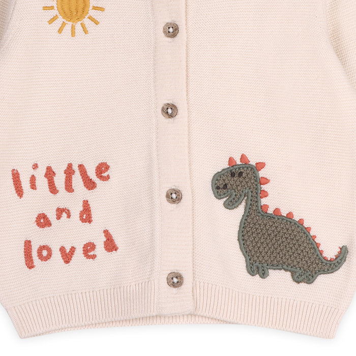 Little & Loved Dino Applique Baby Cardigan (Organic Cotton) Bottom Embroidery