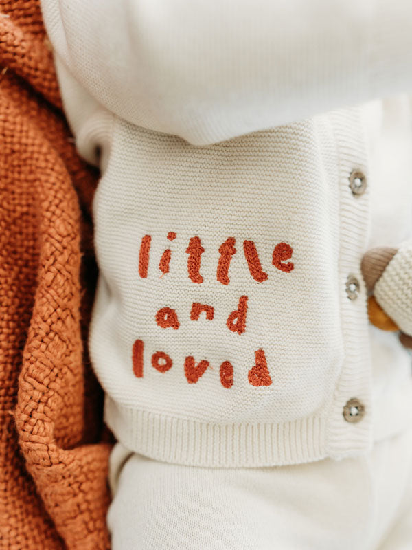 Little & Loved Dino Applique Baby Cardigan (Organic Cotton) Embroidery