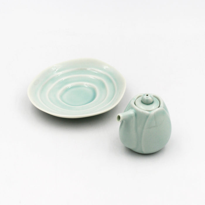 Lotus Bluegreen Soy Sauce Cruet and Saucer Set