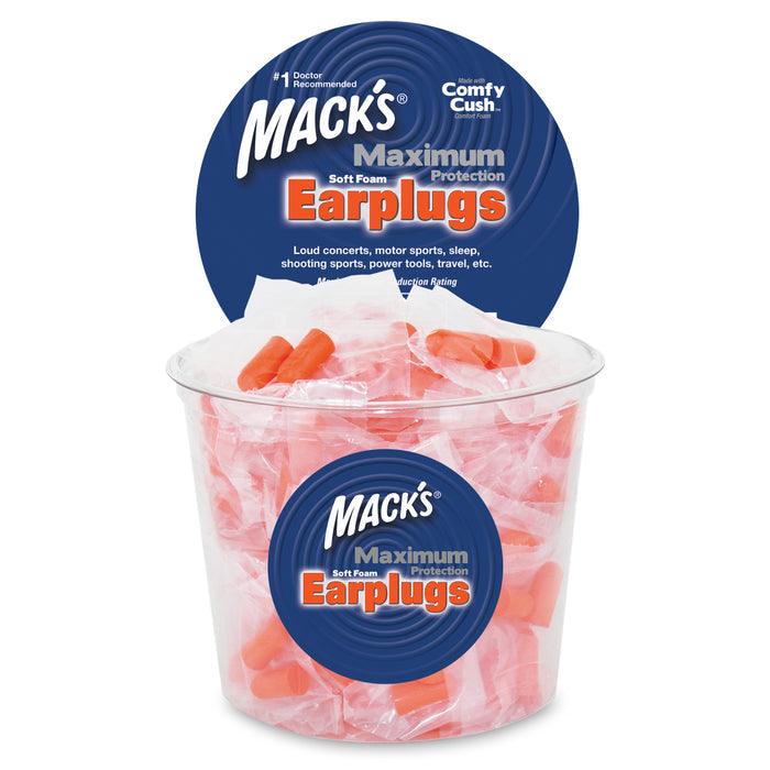 100 Pair of Macks Maximum Hearing Protection - 100 Pair Tub Soft Foam Earplugs