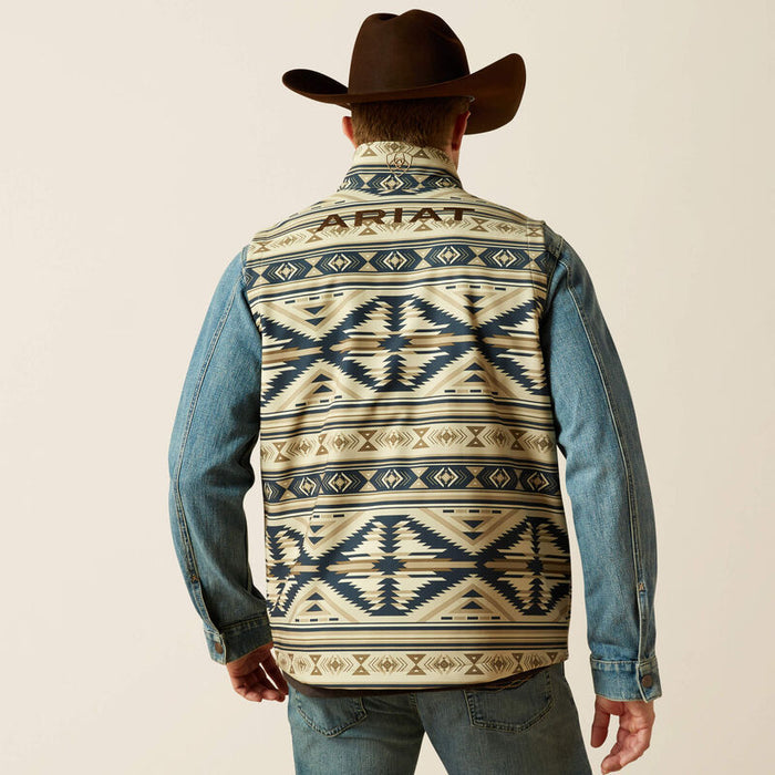 Men's Ariat Softshell Logo Vest in White Pepper Southwest