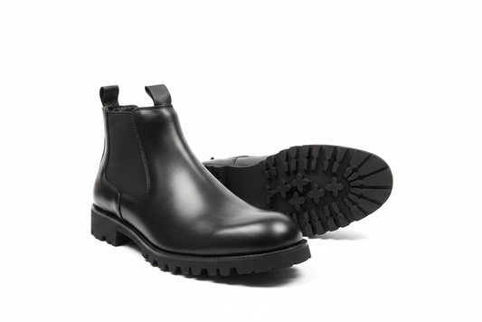 Men's Black Leather Chelsea Boots on white background