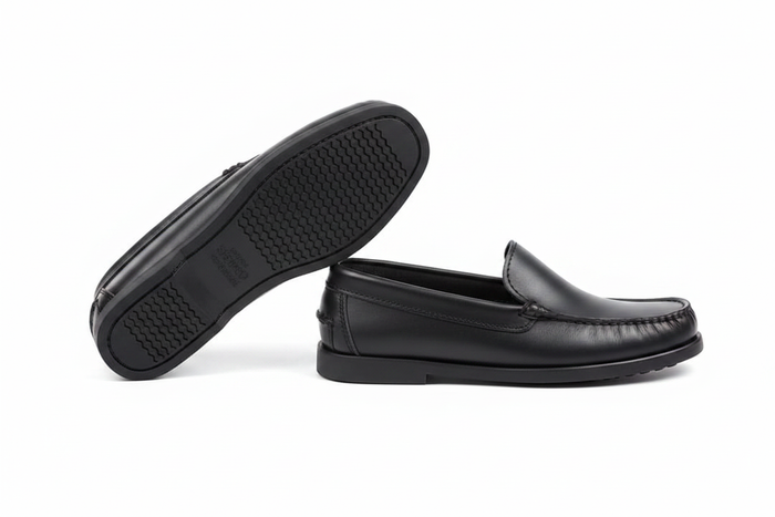 Men's Black Leather Loafer Shoes - side profile view