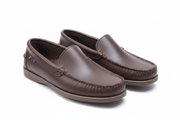 Men's Brown Leather Loafer Shoes - white background