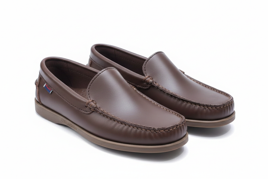 Men's Brown Leather Loafer Shoes - white background