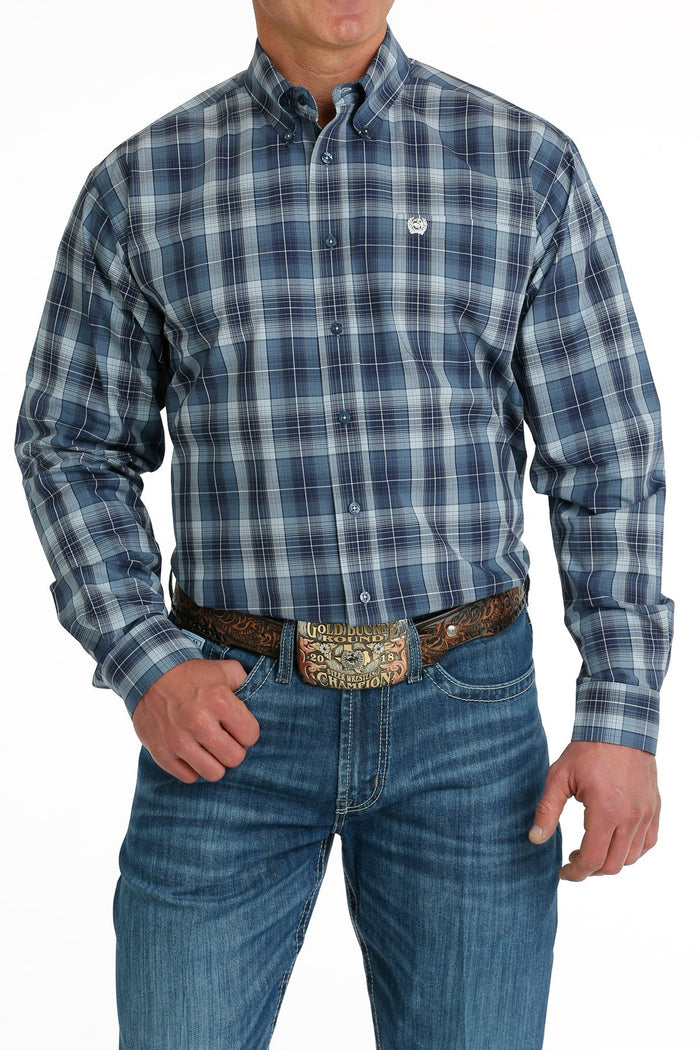 Men's Cinch MTW1105694  Blue/Navy/Gray Plaid Button Down Long Sleeve Shirt *CLOSEOUT*