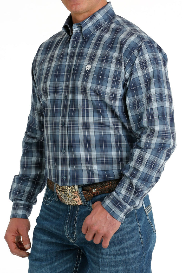 Men's Cinch MTW1105694  Blue/Navy/Gray Plaid Button Down Long Sleeve Shirt *CLOSEOUT*