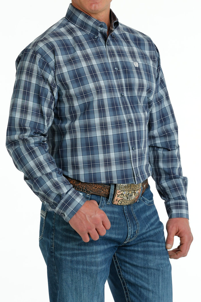 Men's Cinch MTW1105694  Blue/Navy/Gray Plaid Button Down Long Sleeve Shirt *CLOSEOUT*