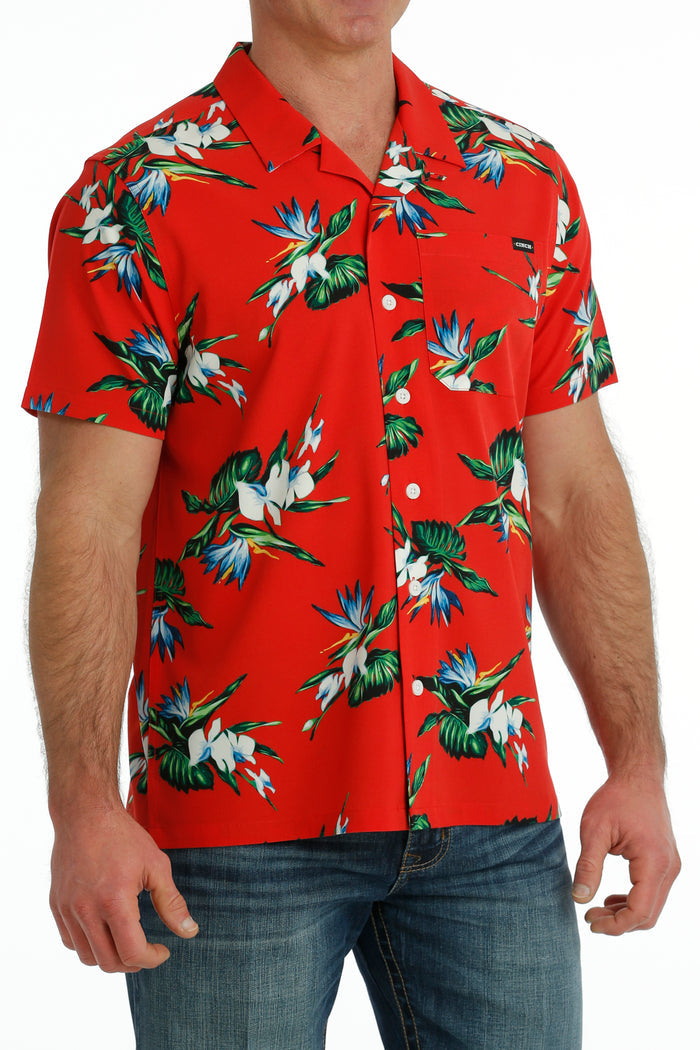 Men's Cinch MTW1401040 Short Sleeve Red Camp Shirt *CLOSEOUT*