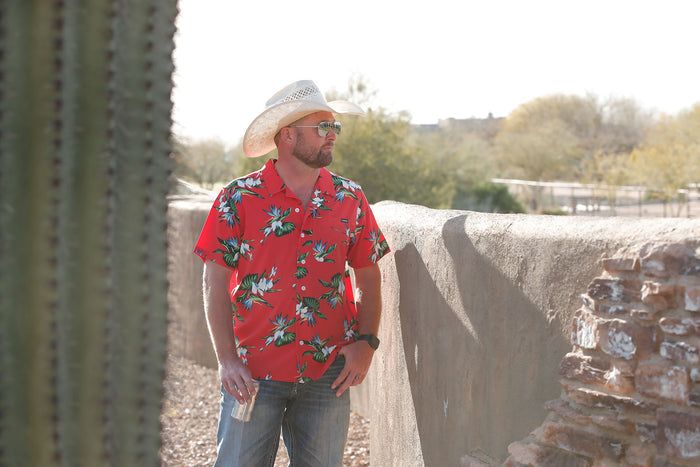 Men's Cinch MTW1401040 Short Sleeve Red Camp Shirt *CLOSEOUT*