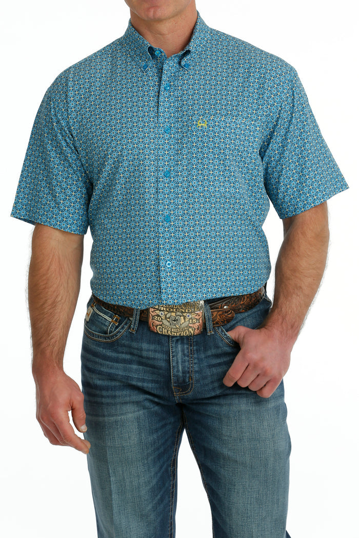 Men's Cinch MTW1704131 Short Sleeve ArenaFlex Button Down Shirt Blue Multi Print *CLOSEOUTS*