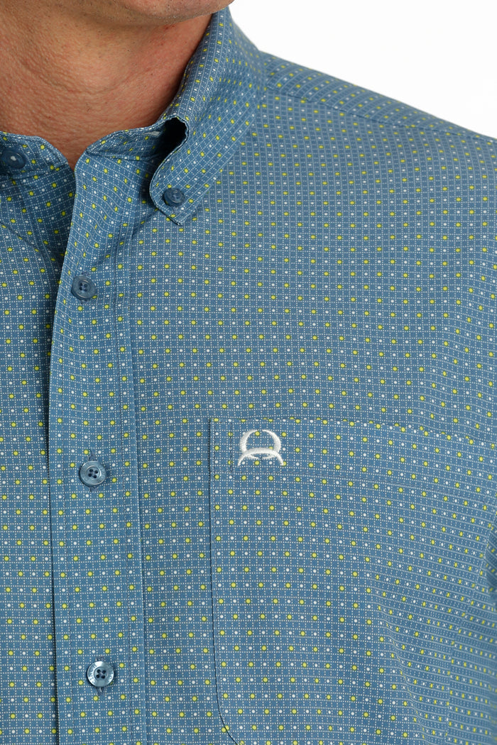 Men's Cinch MTW1704131 Short Sleeve ArenaFlex Button Down Shirt Blue Multi Print *CLOSEOUTS*