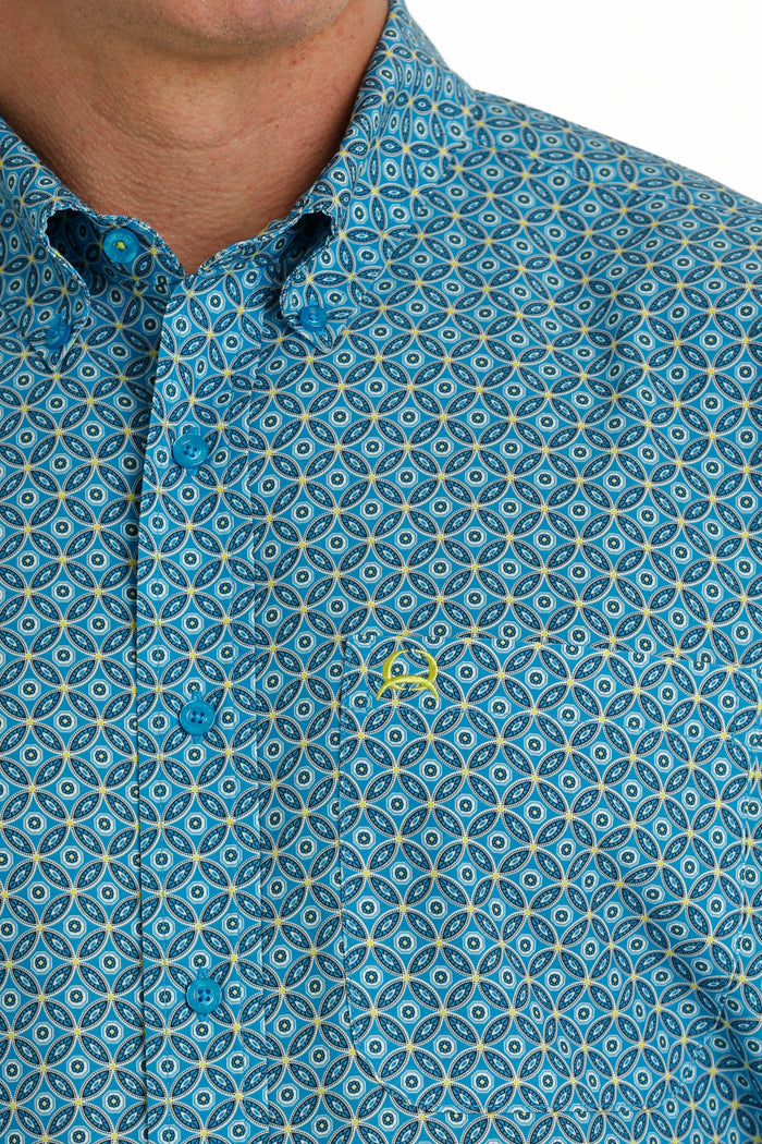 Men's Cinch MTW1704131 Short Sleeve ArenaFlex Button Down Shirt Blue Multi Print *CLOSEOUTS*