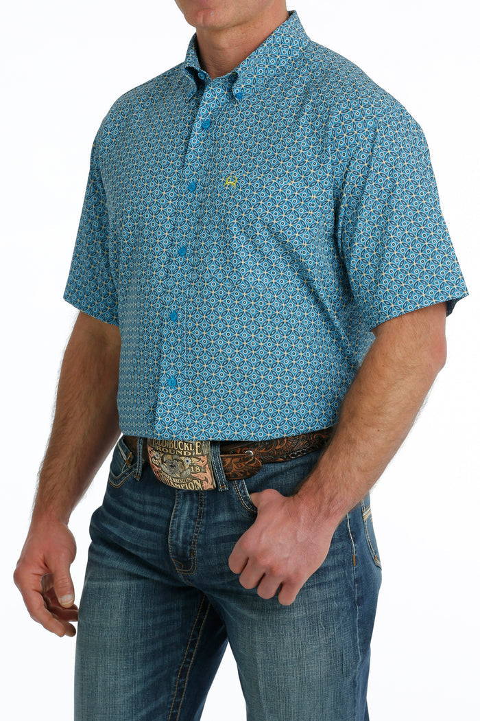 Men's Cinch MTW1704131 Short Sleeve ArenaFlex Button Down Shirt Blue Multi Print *CLOSEOUTS*