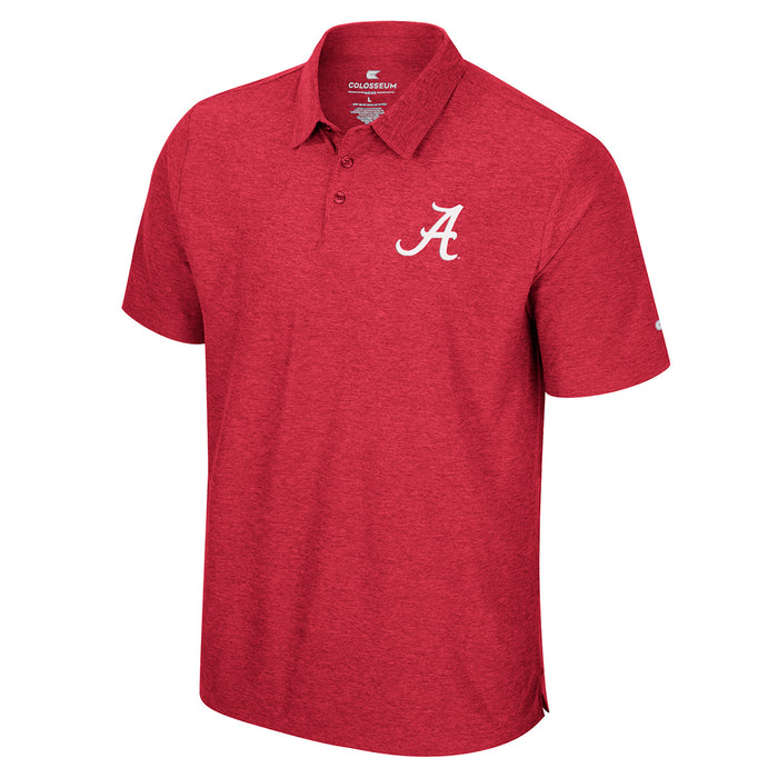 Men's Colosseum Athletics short sleeve Cardinal polo with University of Alabama 'A' logo on left chest.