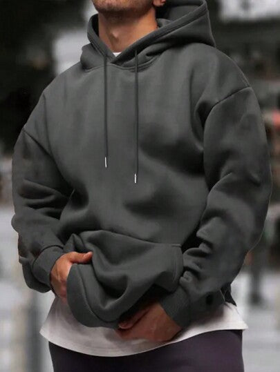 Men's Drop Shoulder Hoodie - Oversized Streetwear Style