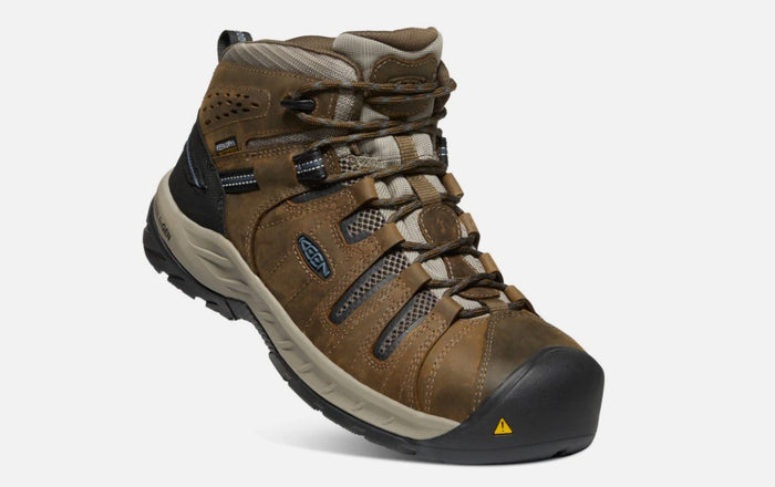 Mens Keen 6 Inch Flint ll steel toe hiker style work boots in Brown. Single boot view.
