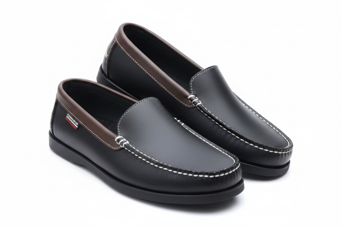 Men's Two-Tone Black & Brown Leather Loafers - white background