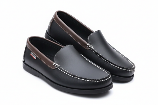 Men's Two-Tone Black & Brown Leather Loafers - white background