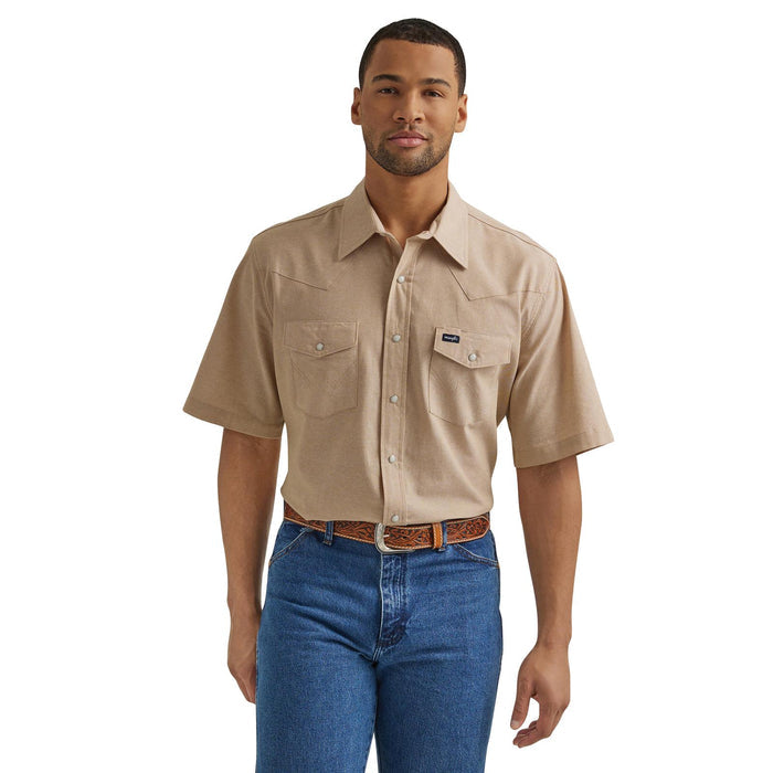 Men's Wrangler® Western Short Sleeve Chambray Workshirt in Khaki (Also Big/Tall Sizes)