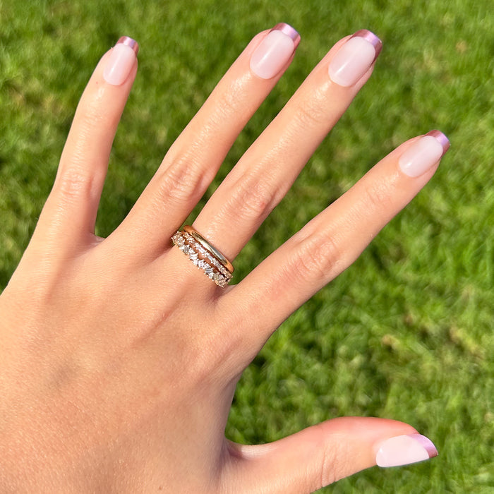Metallic Matte French - Press-On | Short | Squoval nails with mixed matte base and glossy metallic tips on natural hand outdoors