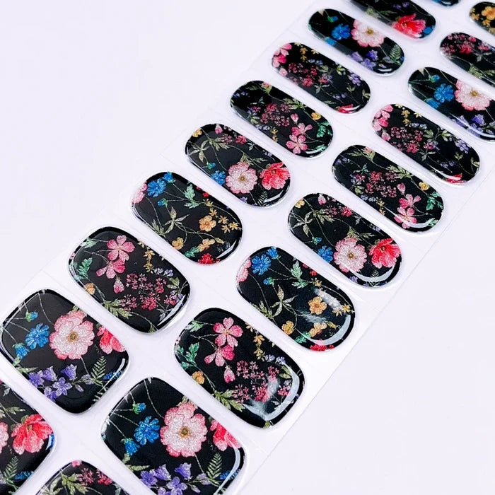 Midnight Bloom UV Gel Nail Stickers - Black Floral Nail Art Wraps Dark Flower