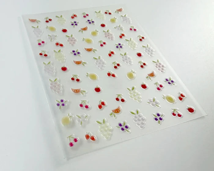 Mini Fruits nail decals, angled view of the sheet