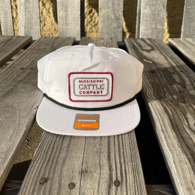 Mississippi Cattle Co "License Plate #2" Richardson 256 5 Panel Nylon Grandpa Snap Back White/Black Cap