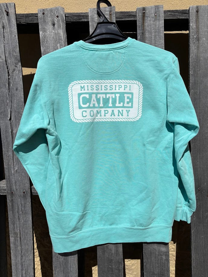 Mississippi Cattle Company License Plate Chalky Mint Comfort Colors Crew Neck Sweatshirt *Closeout*