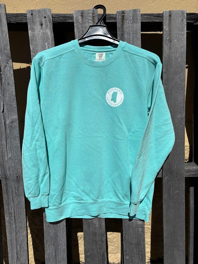 Mississippi Cattle Company License Plate Chalky Mint Comfort Colors Crew Neck Sweatshirt *Closeout*