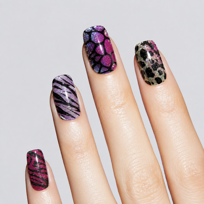 Mixed Animal Print Leopard Zebra Glitter Gel Nail Stickers