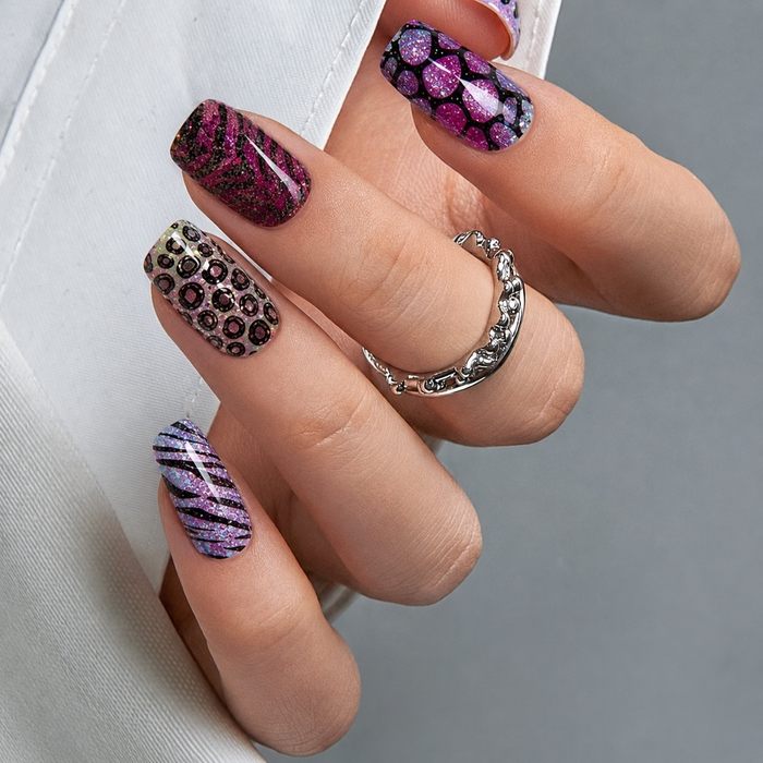 Mixed Animal Print Leopard Zebra Glitter Gel Nail Stickers