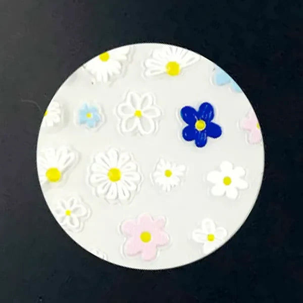 Mixed Daisies nail decal sheet with white daisies and navy and blue accents
