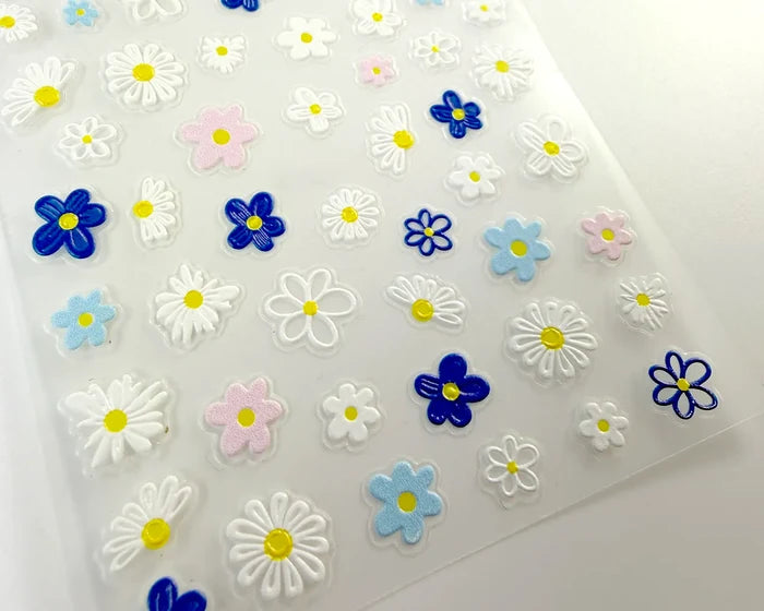 Close-up of the Mixed Daisies nail decals